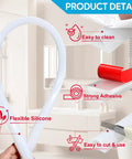 Self Adhesive Silicone Shower Threshold Water Dam Collapsible Flood Barrier For Curbless Walk In Bathrooms Straight Up shows flexible silicone strip and strong adhesive.