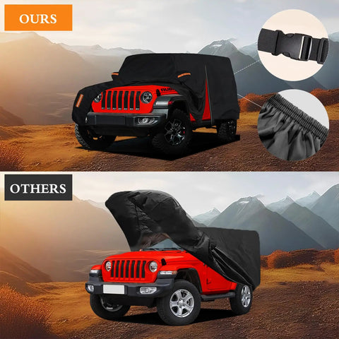 Jeep Wrangler 2 Door Waterproof Car Cover Highly Adjustable All Weather Outdoor Protection With Driver Door Zipper on Jeep