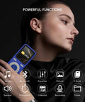 Person holding a 64GB Bluetooth MP3 Player With HiFi Lossless Sound, Built-In Speaker, Voice Recorder, and Shuffle in blue.