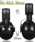 Six Pack Kids Noise Cancelling Ear Muffs, Adjustable 27 NRR Hearing Protection For Toddlers, in black showing size adjustment