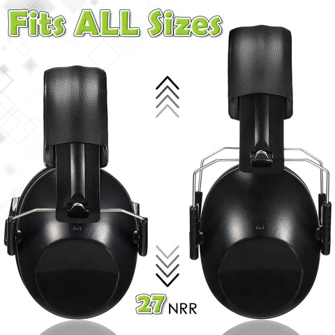 Six Pack Kids Noise Cancelling Ear Muffs, Adjustable 27 NRR Hearing Protection For Toddlers, in black showing size adjustment