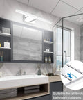 Modern bathroom with 24 Inch Modern LED Vanity Lights Adjustable Chrome Bathroom Fixture Over Mirror With 180 Degree Rotatable Joint.