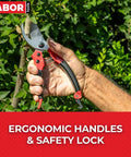 S821A Bypass Pruning Shears for Small to Medium Hands cutting branch, ergonomic handles, red color, garden use.