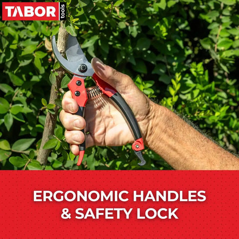 S821A Bypass Pruning Shears for Small to Medium Hands cutting branch, ergonomic handles, red color, garden use.