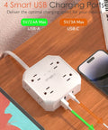 Universal 2 Prong To 3 Prong Outlet Adapter With 5 Foot Cord For Older Home Wiring safe conversion hub with 4 USB charging ports.