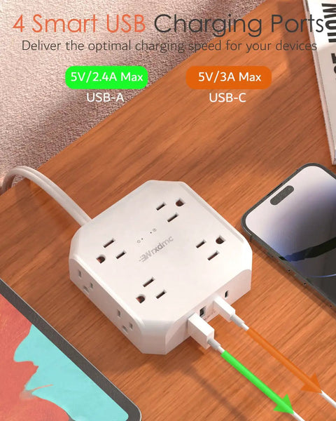 Universal 2 Prong To 3 Prong Outlet Adapter With 5 Foot Cord For Older Home Wiring safe conversion hub with 4 USB charging ports.