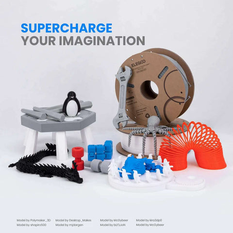 Orange PLA Filament 1.75mm 1kg Spool For Most FDM 3D Printers with printed models and accessories