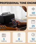 Person using app with 40W Desktop Amp For Acoustic Electric Bass And Mic With 52 Amp Models And 49 FX For Live Streaming And Studio Recording