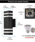 Dimensions and components of Six Pack 12 Inch LED Square Up And Down Wall Lights 14W 4000K Day White showing size, back, and bulb.