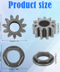 Heavy Duty Steering Pinion Gear And Bushing Kit Plug And Play Shaft Replacement Assembly For Riding Lawn Mowers Zero Hassle Steering Fix Fits Cub Cadet Toro And Mtd Tractors 7171554 1120863 product size image showing gears and busing dimensions.