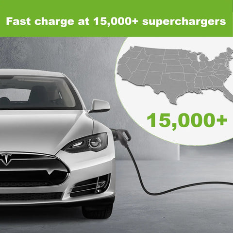 Heavy Duty Nacs To Ccs1 Ev Fast Charging Adapter 500A 1000V Dc Level 3 Converter charging Tesla vehicle at supercharger.