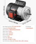 0.5 HP 1725 RPM Air Compressor Motor Single Phase 115V 230V 56 Frame With 5/8 Inch Shaft And CW CCW Rotation TEFC Cooling side view