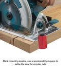 Dead Nuts Accurate Stair Gauge And Framing Square Stop Bracket With Hex Thumb Screw Adjustment For Smooth Lumber Marking And Tough Aluminum Workshop Gear on wood with saw.