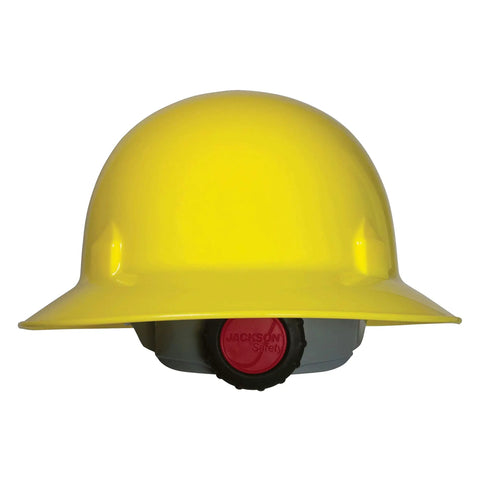 Full Brim Safety Hard Hat with 8 Point Ratchet Suspension in High Visibility Yellow, Lightweight HDPE Construction, Front View