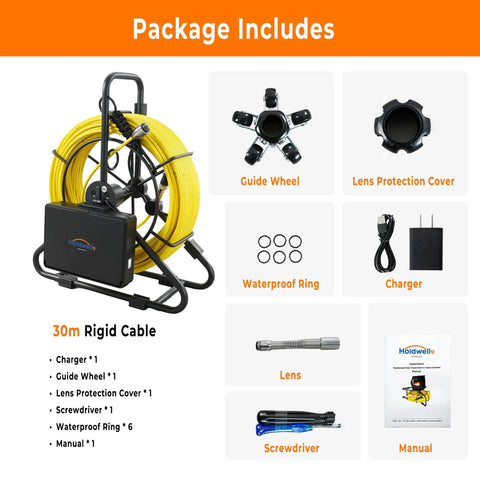 Rugged Pipe Inspection Camera With A 4.3 Inch Hd Dvr Monitor And 100 Ft Waterproof Cable For Drain Clogs and included components.