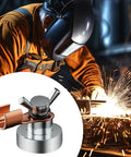 Top Tier Magnetic Welding Ground Clamp With Super Strong Suction Base For Fast On Site Shop Work, No Tools Needed, Fits Any Clean Metal Surface Perfectly in use, copper plates visible.