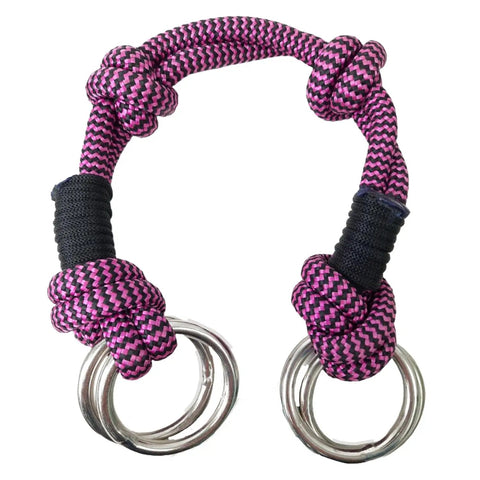 Two Tone Stiff Rope Nosepiece Bitless Bridle With Four Steel Rings Knotted For Precision Pink And Black Full Horse Size