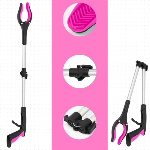 32 Inch Heavy Duty Reacher Grabber Tool With Strong Magnetic Tip 360 Degree Rotating Head Extended Arm Litter Picker Reaching Up To 10 Lbs Pink Color Your Go To Grabber For Seniors And Everyday Pickups