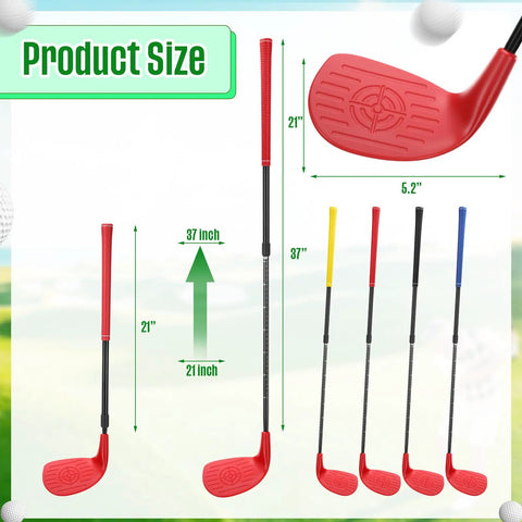 4 Pack Backyard Golf Club Set For Kids And Adults, Adjustable Plastic Practice Clubs with size chart and colorful designs