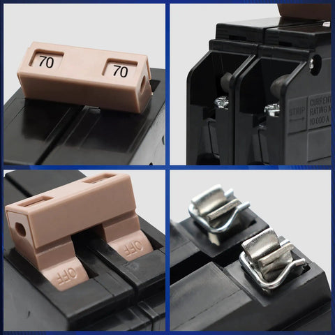 Close-up of Two Pole 70 Amp Type C Plug On Molded Case Circuit Breaker With Thermal Magnetic Trip 120 240 Volt 10 KAIC components
