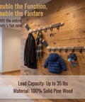 Premium Quality Top Tier Solid Wood Hockey Stick Wall Mounted Coat Rack Featuring Six Heavy Duty Hooks on display with jackets and hats.