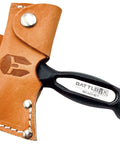 Five In One Survival Hatchet Head With Skinner Ulu Hammer Ripper And Gut Hook Leather Sheath, carbon steel, close-up view