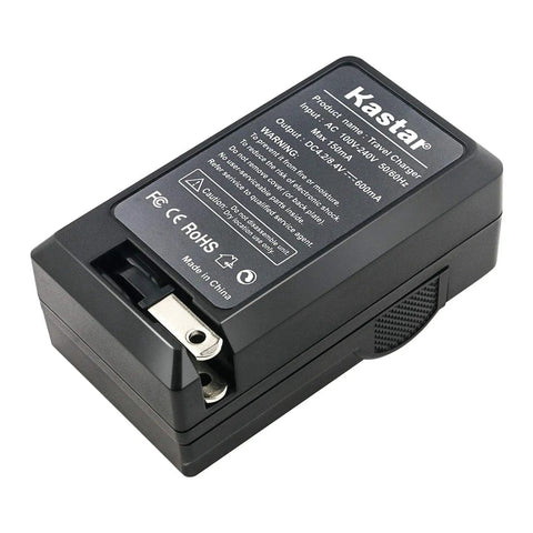 Battery And AC Wall Charger Replacement For Canon LP-E8 LPE8 And LC-E8E, showing foldable plug, black finish, product label visible