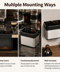Images showing Top Shelf Electric Portafilter Cleaner With Automatic Dual Brush Fits 51mm And 58mm Filters mounted in three ways.