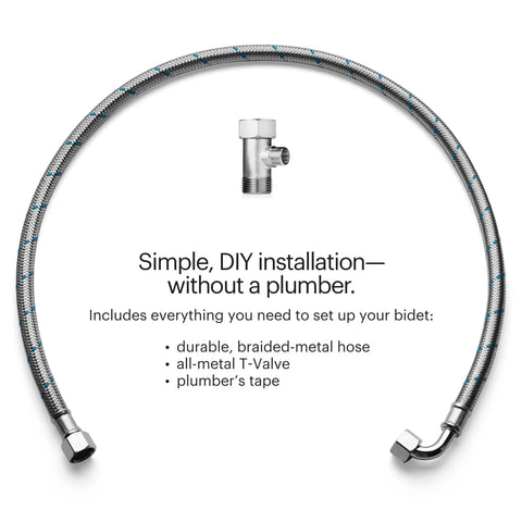Non Electric Bidet Toilet Seat With Dual Nozzles For Elongated Toilets, White, Easy Install kit with hose and T-valve