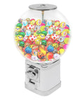 White Coin Operated Vending Cabinet And Premium Candy Dispenser For Home Arcade Or Retail Counter Big Time Five Hundred Ball Storage with colorful capsules inside.