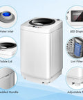Full Auto Portable Washing Machine, 8 Pounds Compact Laundry Washer Spin Dryer Combo With Led Display, Three Water Settings, Hassle Free Pick For College Dorms, Apartments, Road Trips And Tiny Spaces - features visible lid, embedded handle, and lint filter.