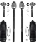 Six-Piece Front Steering Kit Tie Rod End Set With Boots For 1999-2006 Chevrolet Silverado 1500 And GMC Sierra 1500 2WD Replacement Inner And Outer Ends Durable Heavy-Duty Keeps Steering Smooth; front view with boots and hardware