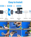 Installation guide for Rain Barrel Spigot Kit with PVC 3/4 inch spigot, bulkhead fitting, hose adapter, and thread seal tape.