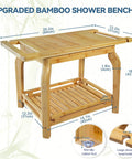 Two Tier Bamboo Shower Bench For In Shower Use 25 Inch Waterproof Bath Stool With Storage Shelf No Slip Feet Safe And Stable