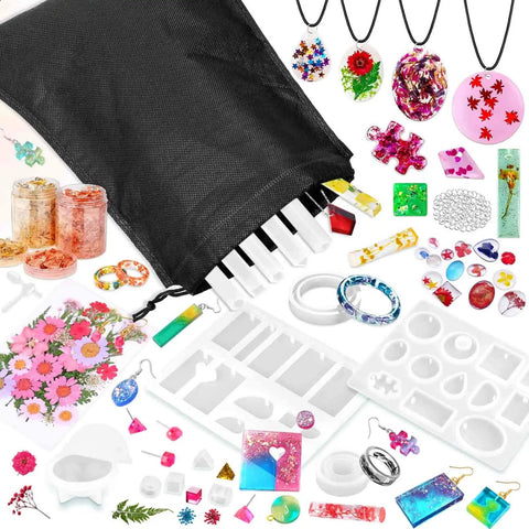 Beginner Resin Craft Kit With Molds And Silicone For Epoxy Resin Projects Includes Dried Flowers Foil Flakes Necklace Cord