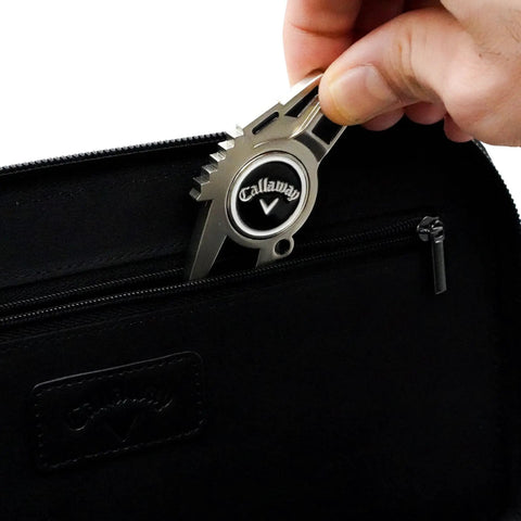 Glove Caddie Wallet for Golfers holds up to three gloves plus on-course essentials in a sleek premium wallet displayed with accessory