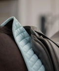 Dressage Saddle Pad With Moisture Wicking Tricot Backing In Misty Jade For Everyday Riding Comfort Contoured Withers Fit shown on horse