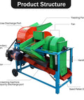 Pro Grade 220V Multi Function Thresher For Sorghum And Grains Easy To Use Inlet Extended Body For Thorough Seed Separation Fast Cereal Seed Threshing Compatible With Corn Millet Wheat Sorghum 4KW 60Hz with labeled parts and features shown.