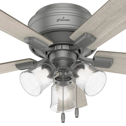 42 Inch Indoor Ceiling Fan With LED Lights And Pull Chain Low Profile Flush Mount Ultra Quiet 5 Blade Ceiling Fan For Bedroom