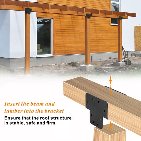 4 Pcs Pergola Bracket Kit T Shaped 4x4 Heavy Duty Three Way DIY Woodwork Gazebo Brackets For Pergolas Gardens And Outdoor Structures Weatherproof Steel Construction