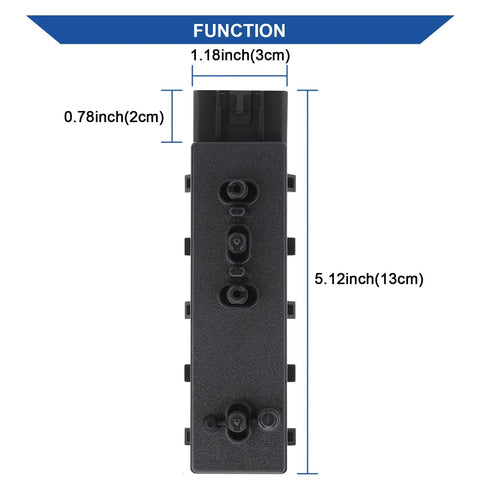 Power Seat Switch 8-Way Recliner Front Passenger Side Control Replacement For Chevy Camaro Equinox Malibu 2010 2019 Cadillac GMC Buick OEM 25974715 12451498, showing dimensions