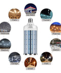 Ultra Bright 5000 Lumen 6500K Cool Daylight Corn Light Bulb 50W Equivalent For Outdoor And Indoor Use, E26 E27, showing uses.
