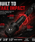 1/4" hex shank socket adapter showing secure ball lock and black phosphate finish for durability, part of Real Deal 88 Piece Impact Driver And Magnetic Screwdriver Bit Set Tough Build S2 Steel.