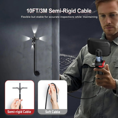 Dual Lens Articulating Borescope Camera With Light, Slim 8.5mm Probe For Tight Spaces, 10ft SemiRigid Cable, Waterproof Inspection Tool For Engines, Pipes, And Machinery Gaps, Fast Access And Crystal Clear View, shown in use