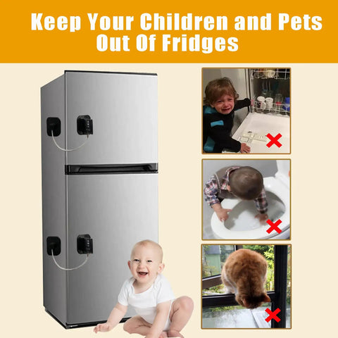 Three Pack Fridge Lock With 3 Digit Combination For Baby Proofing Heavy Duty Refrigerator Door Lock For Toddlers shown on fridge