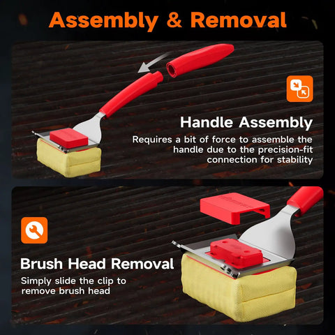 Safe No Wire Grill Brush With Scraper For Outdoor Grill Cleaning Steam Safe Cleaner Replaceable Head Red