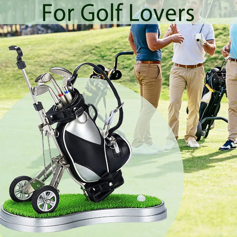 Golf Pen Holder Desk Accessory For Men And Women Mini Golf Bag Pen Holder With 3 Mini Club Pens And Ball on lawn