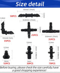 Front view of WISSXNA 300pcs barbed irrigation fittings kit for 1/4" tubing with elbows, tees, crosses, plugs