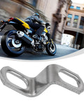 Stainless Steel Motorcycle Exhaust Bracket for Secure Mounting and Enhanced Stability, shown with a motorcycle, fits 60mm or 80mm lengths.