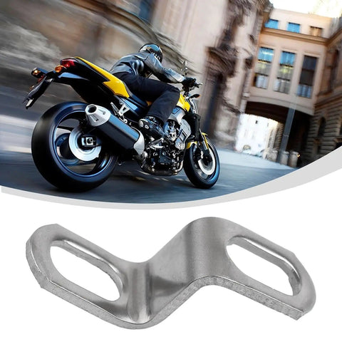Stainless Steel Motorcycle Exhaust Bracket for Secure Mounting and Enhanced Stability, shown with a motorcycle, fits 60mm or 80mm lengths.